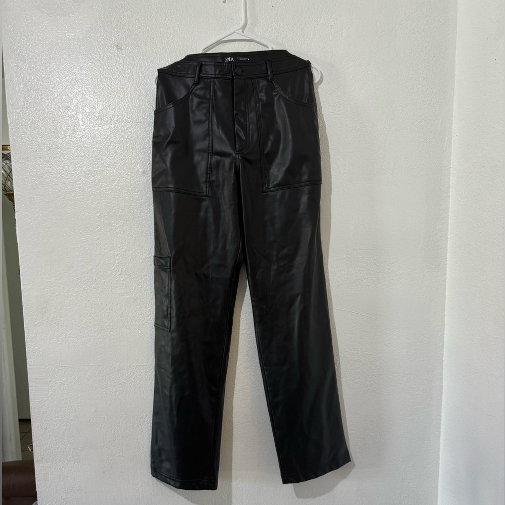 Zara Black Straight Leg Faux Leather Pants